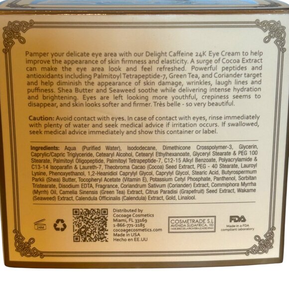 Cocoage Cosmetics Delight Caffeine 24k Eye Cream - 1 oz NIB with COA MSRP $795 - Picture 4 of 9